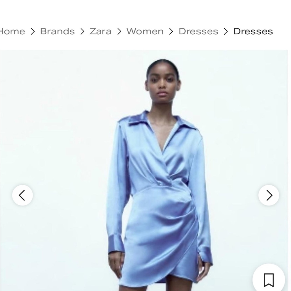 Zara Women's Light Blue Satin Long Sleeve Dress